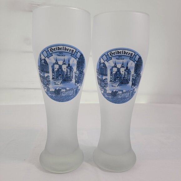 Heidelberg Am Neckar Germany Frosted Pilsner 22 Oz Tall Beer Glasses - Set of 2 - Picture 6 of 16